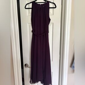 Tahari Eggplant Purple Key-Hole neckline midi dress.